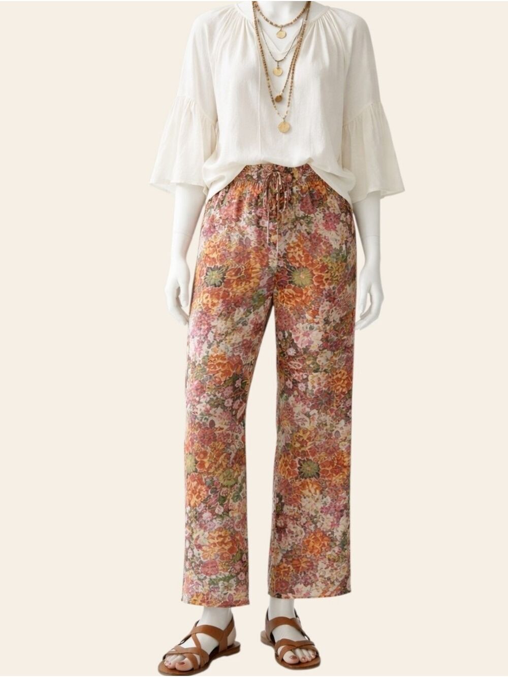DEX Boho Wide Leg Floral Pants Medallion Resort Vacation NWT Small